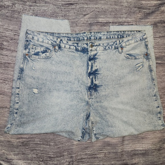 Old‎ Navy OG Straight Jeans High Rise Distressed Denim Light Wash Plus Size 26 - Picture 1 of 12